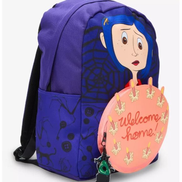 Coraline Cake FULL SIZE Backpack With Black Cat Keychain Charms NEW Tim Burton - Picture 3 of 15